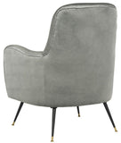 Safavieh Noelle Accent Chair Velvet Retro Mid Century Light Grey Wood Eucalyptus Foam Iron Polyester FOX6269A 889048219465