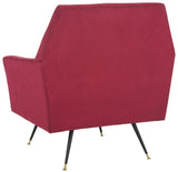 Safavieh Nynette Accent Chair Velvet Retro Mid Century Maroon Wood Eucalyptus Foam Iron Polyester FOX6270A 889048219489