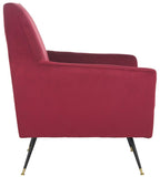 Safavieh Nynette Accent Chair Velvet Retro Mid Century Maroon Wood Eucalyptus Foam Iron Polyester FOX6270A 889048219489