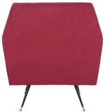 Safavieh Nynette Accent Chair Velvet Retro Mid Century Maroon Wood Eucalyptus Foam Iron Polyester FOX6270A 889048219489