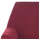 Safavieh Nynette Accent Chair Velvet Retro Mid Century Maroon Wood Eucalyptus Foam Iron Polyester FOX6270A 889048219489