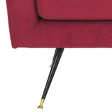 Safavieh Nynette Accent Chair Velvet Retro Mid Century Maroon Wood Eucalyptus Foam Iron Polyester FOX6270A 889048219489