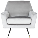 Safavieh Nynette Accent Chair Velvet Retro Mid Century Light Grey Wood Eucalyptus Foam Iron Polyester FOX6270B 889048219496