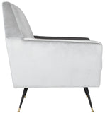 Safavieh Nynette Accent Chair Velvet Retro Mid Century Light Grey Wood Eucalyptus Foam Iron Polyester FOX6270B 889048219496