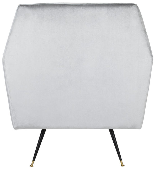 Safavieh Nynette Accent Chair Velvet Retro Mid Century Light Grey Wood Eucalyptus Foam Iron Polyester FOX6270B 889048219496