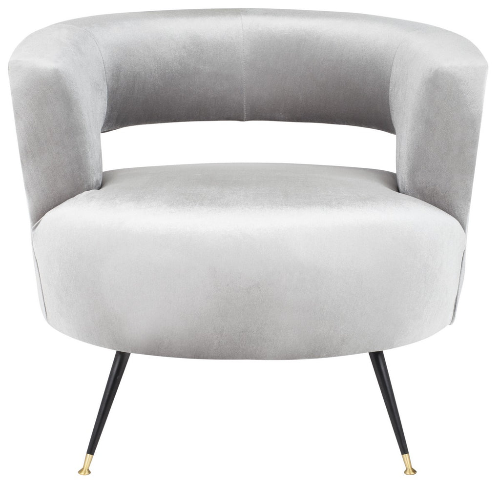Safavieh Manet Accent Chair Velvet Retro Mid Century Light Grey Wood Eucalyptus Foam Iron Polyester FOX6272B 889048215962