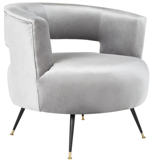 Safavieh Manet Accent Chair Velvet Retro Mid Century Light Grey Wood Eucalyptus Foam Iron Polyester FOX6272B 889048215962