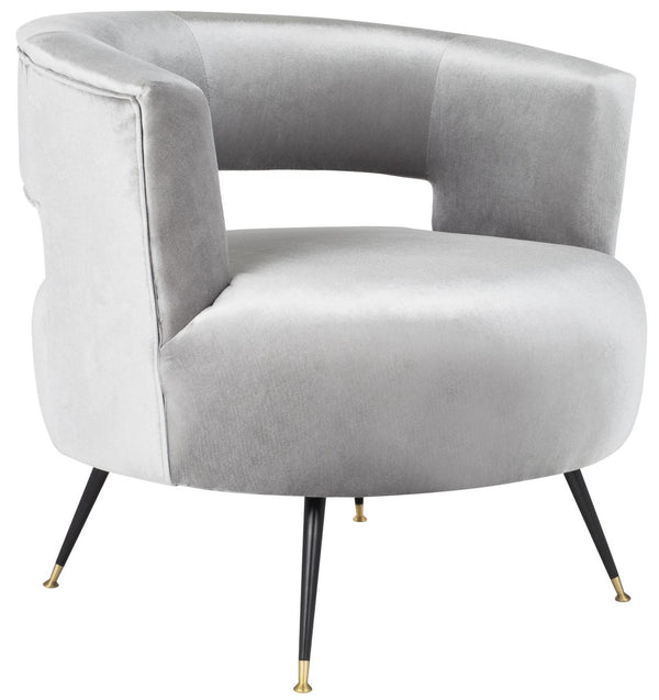 Safavieh Manet Accent Chair Velvet Retro Mid Century Light Grey Wood Eucalyptus Foam Iron Polyester FOX6272B 889048215962