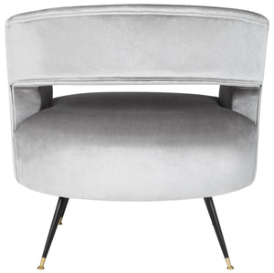 Safavieh Manet Accent Chair Velvet Retro Mid Century Light Grey Wood Eucalyptus Foam Iron Polyester FOX6272B 889048215962