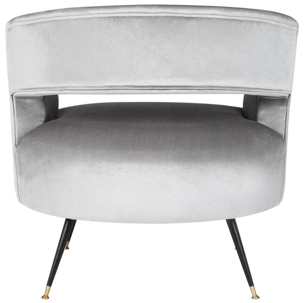 Safavieh Manet Accent Chair Velvet Retro Mid Century Light Grey Wood Eucalyptus Foam Iron Polyester FOX6272B 889048215962