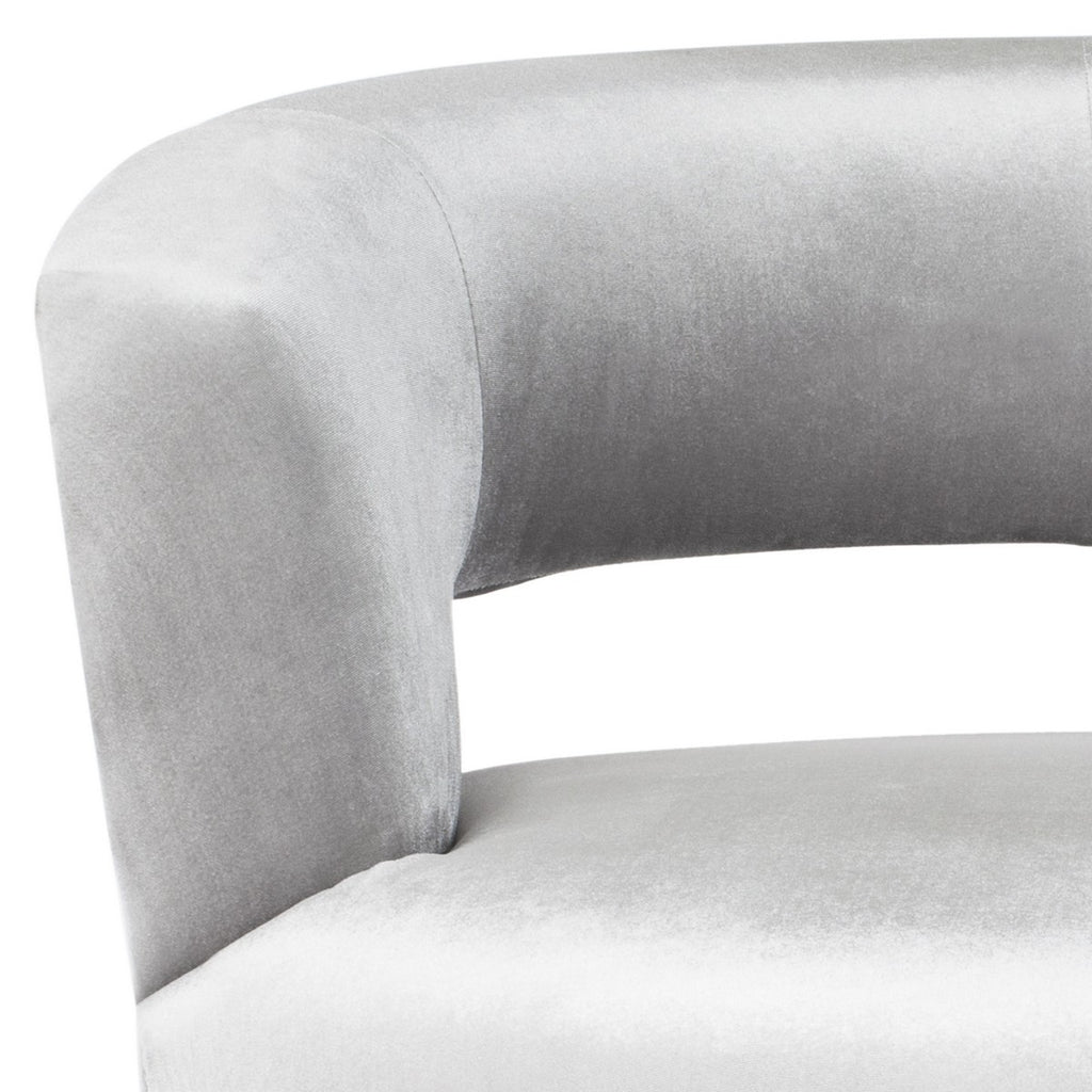 Safavieh Manet Accent Chair Velvet Retro Mid Century Light Grey Wood Eucalyptus Foam Iron Polyester FOX6272B 889048215962
