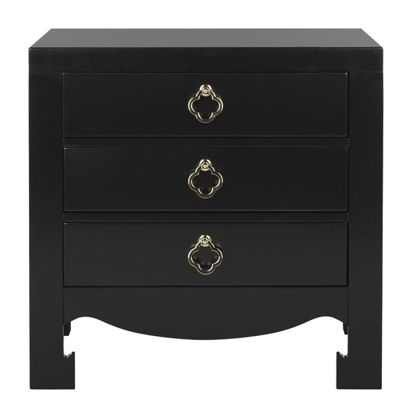 Safavieh Nero Nightstand 3 Drawer Black Wood NC Coating MDF Metal Tube FOX6274A 889048235809