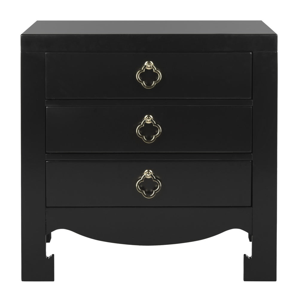 Safavieh Nero Nightstand 3 Drawer Black Wood NC Coating MDF Metal Tube FOX6274A 889048235809