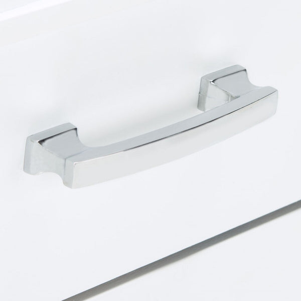 Raina Three Drawer Greek Key Night Stand  White/Silver Wood FOX6278F