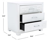 Raina Three Drawer Greek Key Night Stand  White/Silver Wood FOX6278F