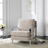 Safavieh Walden Accent Chair Modern Tufted Linen Chrome Beige Plated Solid Plywood Foam Iron Polyester FOX6279A 889048220676