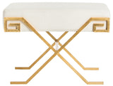 Safavieh Luna Bench Greek Key Light Beige Gold Foil Plywood Foam Nickel Linen Polyester FOX6281A 889048220720