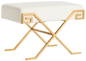 Safavieh Luna Bench Greek Key Light Beige Gold Foil Plywood Foam Nickel Linen Polyester FOX6281A 889048220720