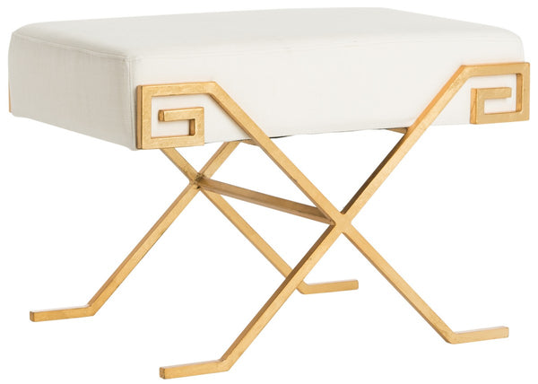 Safavieh Luna Bench Greek Key Light Beige Gold Foil Plywood Foam Nickel Linen Polyester FOX6281A 889048220720