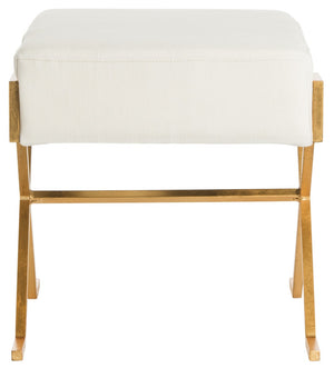 Safavieh Luna Bench Greek Key Light Beige Gold Foil Plywood Foam Nickel Linen Polyester FOX6281A 889048220720