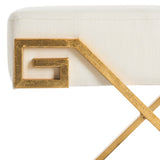 Safavieh Luna Bench Greek Key Light Beige Gold Foil Plywood Foam Nickel Linen Polyester FOX6281A 889048220720
