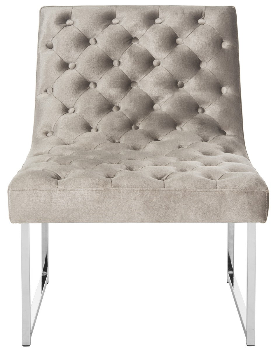 Safavieh Hadley Accent Chair Velvet Tufted Hazelwood Wood Electroplated Eucalyptus Foam Iron Polyester FOX6283A 889048220768