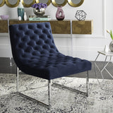 Safavieh Hadley Accent Chair Velvet Tufted Navy Wood Electroplated Eucalyptus Foam Iron Polyester FOX6283B 889048220775