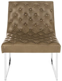 Hadley Accent Chair Leather Tufted Antique Taupe Wood Electroplated Eucalyptus Foam Iron PU