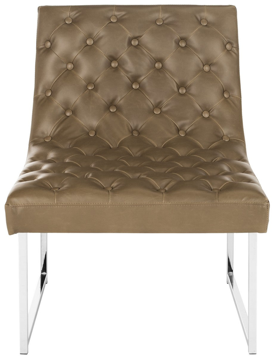 Safavieh Hadley Accent Chair Leather Tufted Antique Taupe Wood Electroplated Eucalyptus Foam Iron PU FOX6283C 889048220782
