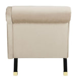 Safavieh Caiden Chaise with Pillow Velvet Tan Espresso NC Coating Eucalyptus Rubberwood Foam Iron Polyester FOX6284C 889048460720