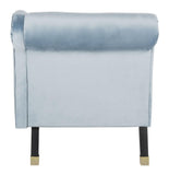 Safavieh Caiden Chaise with Pillow Velvet Slate Blue Espresso NC Coating Eucalyptus Rubberwood Foam Iron Polyester FOX6284D 889048460737