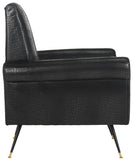Safavieh Mira Accent Chair Retro Mid Century Faux Leather Black Wood Powder Coating Eucalyptus Foam Iron PU FOX6285A 889048216006