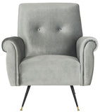 Safavieh Mira Accent Chair Retro Mid Century Velvet Light Grey Wood Powder Coating Eucalyptus Foam Iron Polyester FOX6285B 889048216099