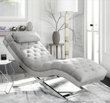 Safavieh Monroe Chaise with Headrest Pillow Grey Chrome Plated Eucalyptus Rubberwood Foam Iron Polyester Velvet FOX6286C 889048274426