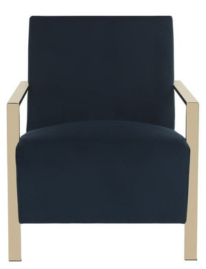 Safavieh Orna Accent Chair Navy Brass Plated Eucalyptus Rubberwood Foam Polyester Velvet FOX6287A 889048274433