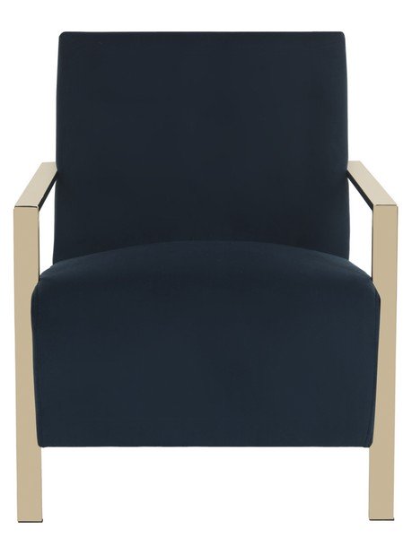 Safavieh Orna Accent Chair Navy Brass Plated Eucalyptus Rubberwood Foam Polyester Velvet FOX6287A 889048274433