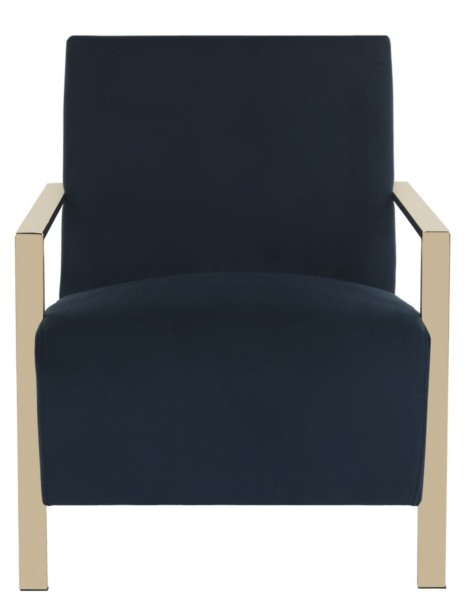 Safavieh Orna Accent Chair Navy Brass Plated Eucalyptus Rubberwood Foam Polyester Velvet FOX6287A 889048274433