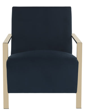 Safavieh Orna Accent Chair Navy Brass Plated Eucalyptus Rubberwood Foam Polyester Velvet FOX6287A 889048274433