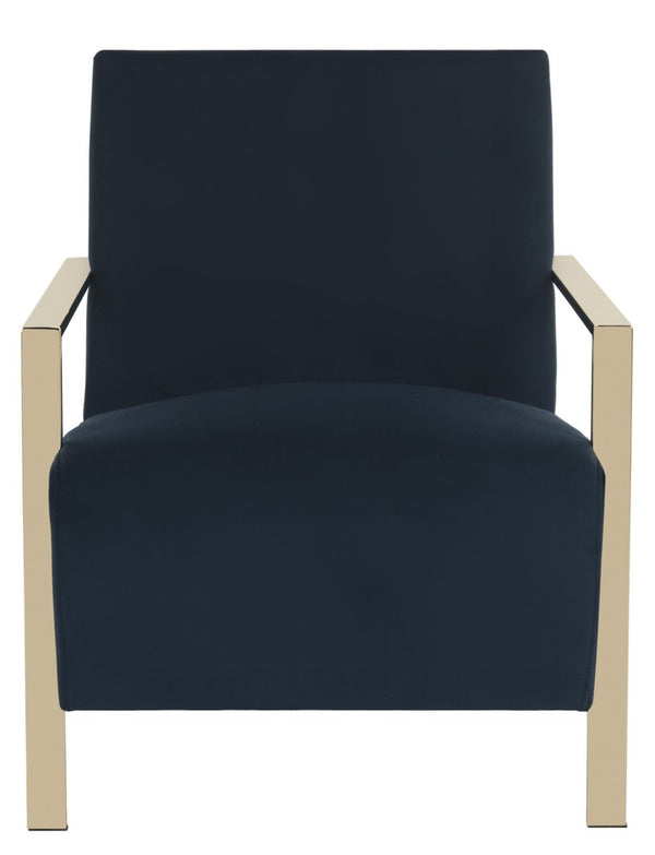 Safavieh Orna Accent Chair Navy Brass Plated Eucalyptus Rubberwood Foam Polyester Velvet FOX6287A 889048274433