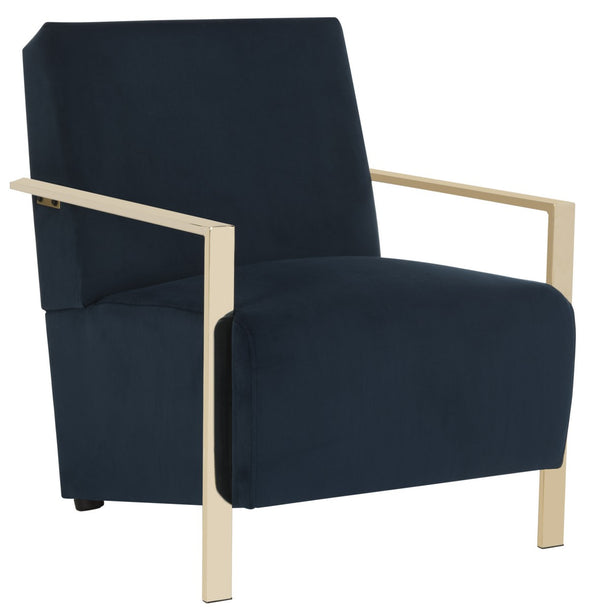 Safavieh Orna Accent Chair Navy Brass Plated Eucalyptus Rubberwood Foam Polyester Velvet FOX6287A 889048274433