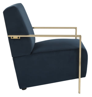 Safavieh Orna Accent Chair Navy Brass Plated Eucalyptus Rubberwood Foam Polyester Velvet FOX6287A 889048274433