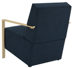 Safavieh Orna Accent Chair Navy Brass Plated Eucalyptus Rubberwood Foam Polyester Velvet FOX6287A 889048274433