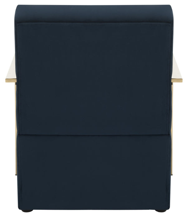 Safavieh Orna Accent Chair Navy Brass Plated Eucalyptus Rubberwood Foam Polyester Velvet FOX6287A 889048274433