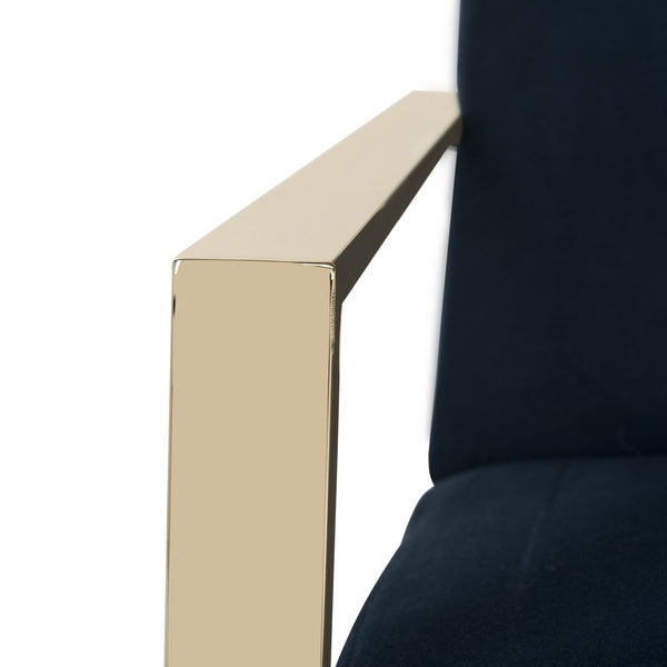 Safavieh Orna Accent Chair Navy Brass Plated Eucalyptus Rubberwood Foam Polyester Velvet FOX6287A 889048274433