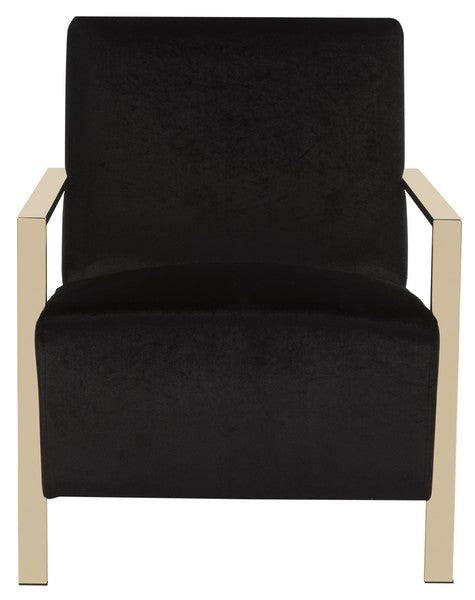 Safavieh Orna Accent Chair Black Brass Plated Eucalyptus Rubberwood Foam Polyester Velvet FOX6287B 889048319677