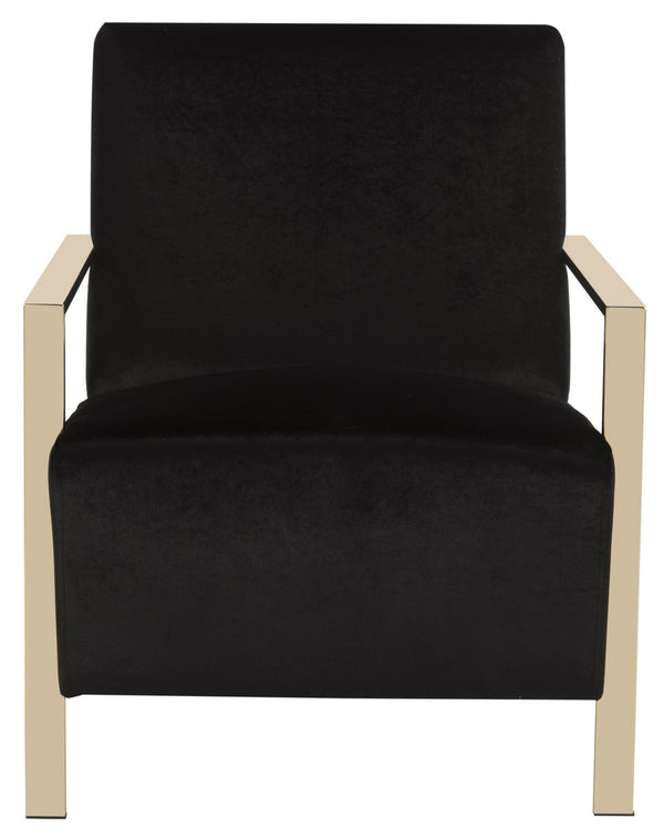 Safavieh Orna Accent Chair Black Brass Plated Eucalyptus Rubberwood Foam Polyester Velvet FOX6287B 889048319677