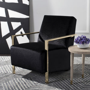 Safavieh Orna Accent Chair Black Brass Plated Eucalyptus Rubberwood Foam Polyester Velvet FOX6287B 889048319677