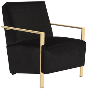 Safavieh Orna Accent Chair Black Brass Plated Eucalyptus Rubberwood Foam Polyester Velvet FOX6287B 889048319677