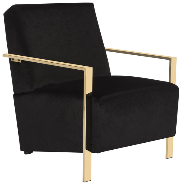 Safavieh Orna Accent Chair Black Brass Plated Eucalyptus Rubberwood Foam Polyester Velvet FOX6287B 889048319677