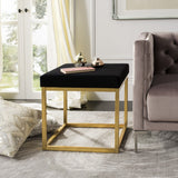 Safavieh Rowan Ottoman Contemporary Glam Velvet Square Black Metal Gold Foil Foam Brass Polyester FOX6288A 889048274440